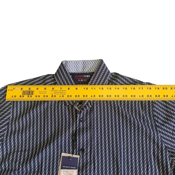 Azaro Uomo Men's Size 2XL Slim Fit Long Sleeve Geometric Button Up Stretch Shirt - Picture 5 of 16